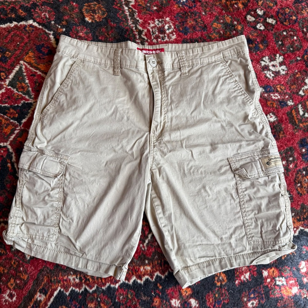 Vintage Unionbay Cargo Shorts Mens 36 Khaki Multipocket Cotton Utility Hiking